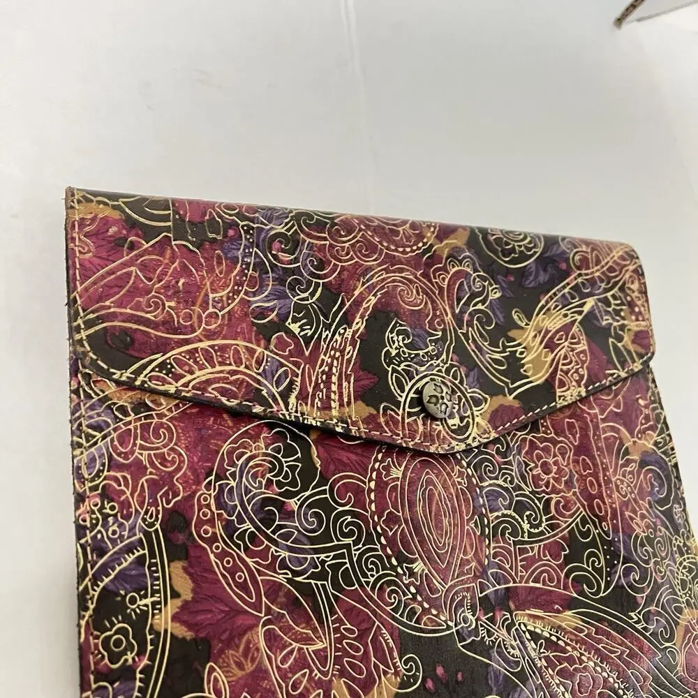 Patricia Nash Athena Italian Leather Clutch Bag iPad Case Metallic Paisley 10x8